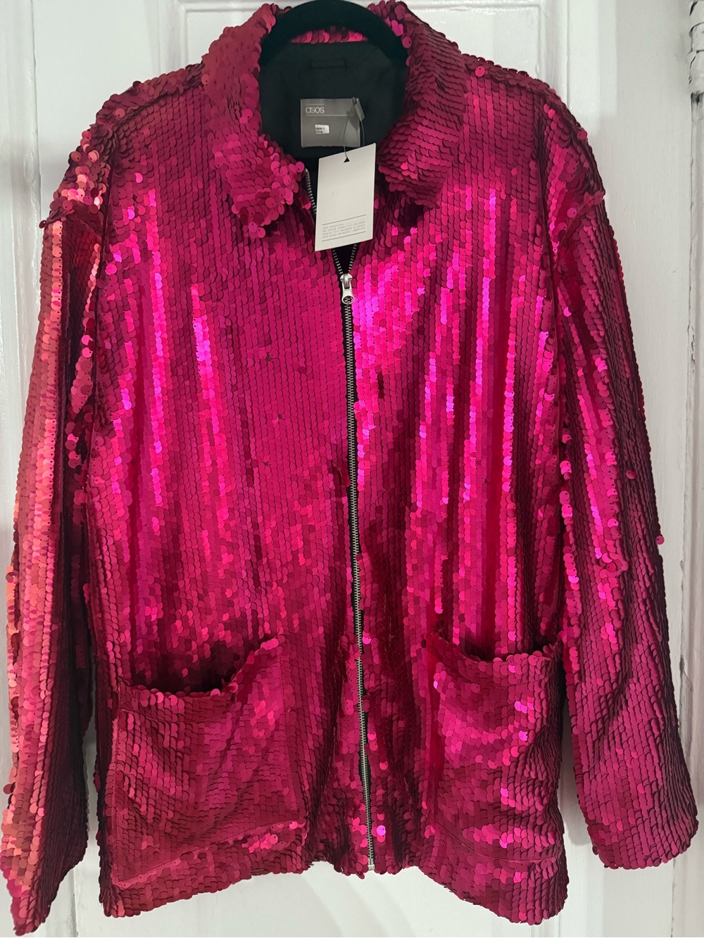 ASOS Hot Pink Sequin Bomber Jacket